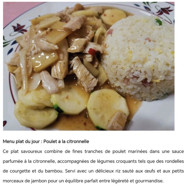 Menu à 10,9- Poulet à la citronnelle 