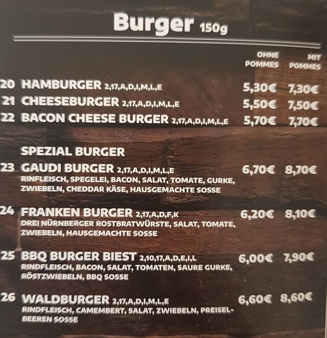 Speisekarte Burger ?