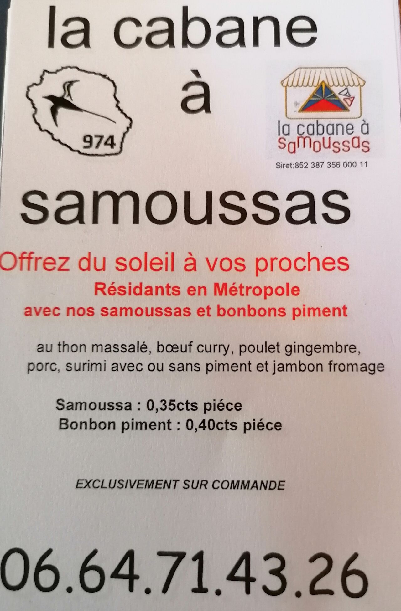 Réunionnais qui veut offre samoussas zot famille en France.
livraison effectuée gràce à Chronofresh freeze .