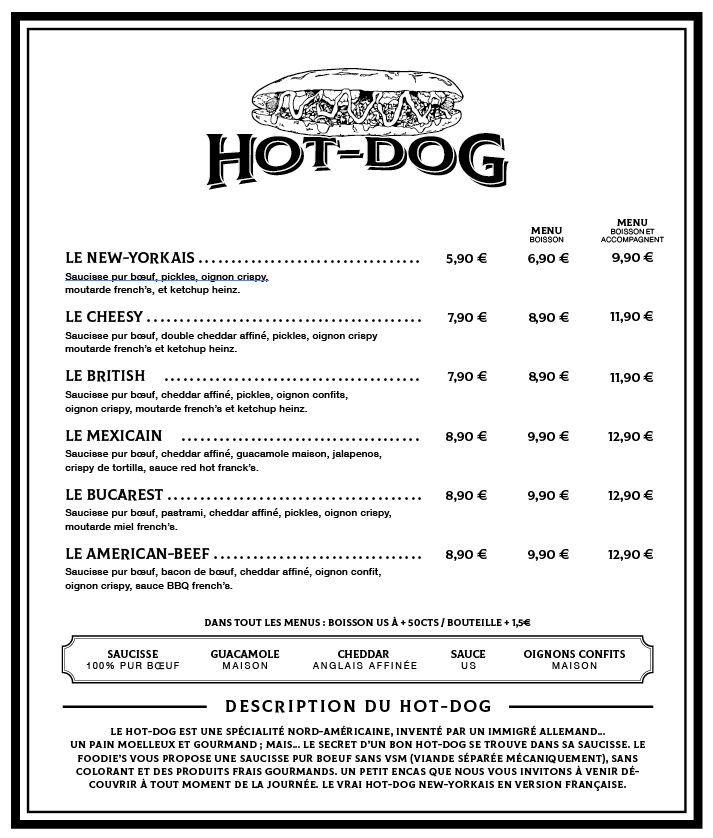 Carte hot-dog 