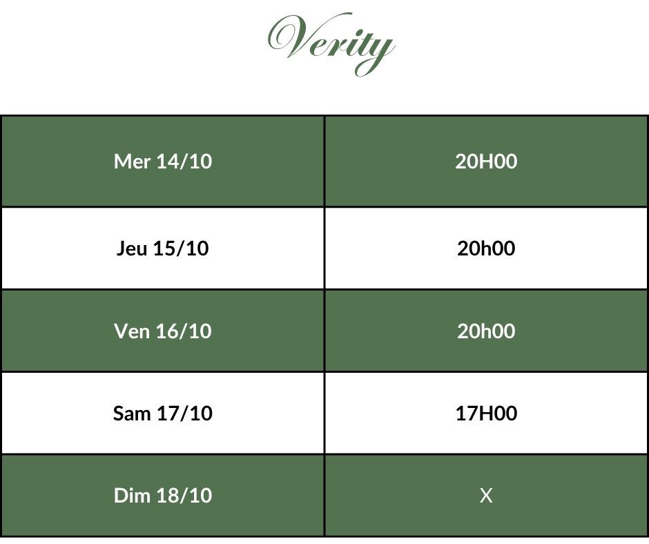 Verity - horaires