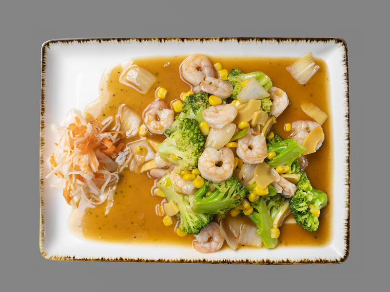 97 Krevety s brokolici s rýží 379,-