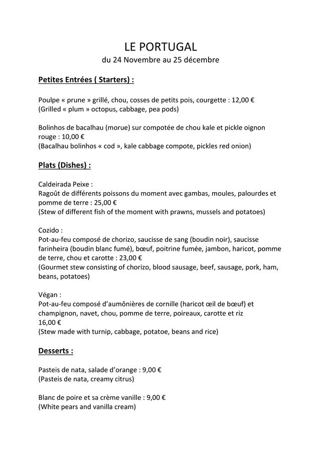 Le Portugal du 24 Novembre au 25 décembre 2021