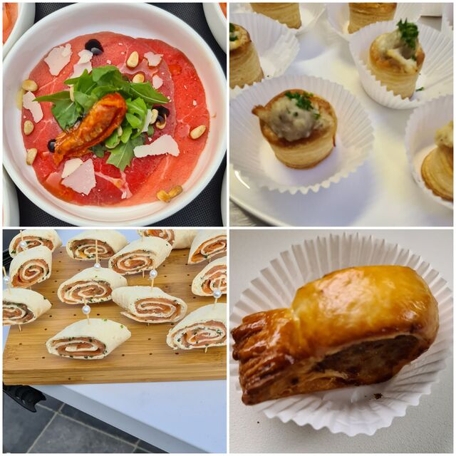 *Mini carpaccio
*Mini worsten
broodje
*Wrap zalm-
kruidenkaas
*Mini vol-au-
vent
