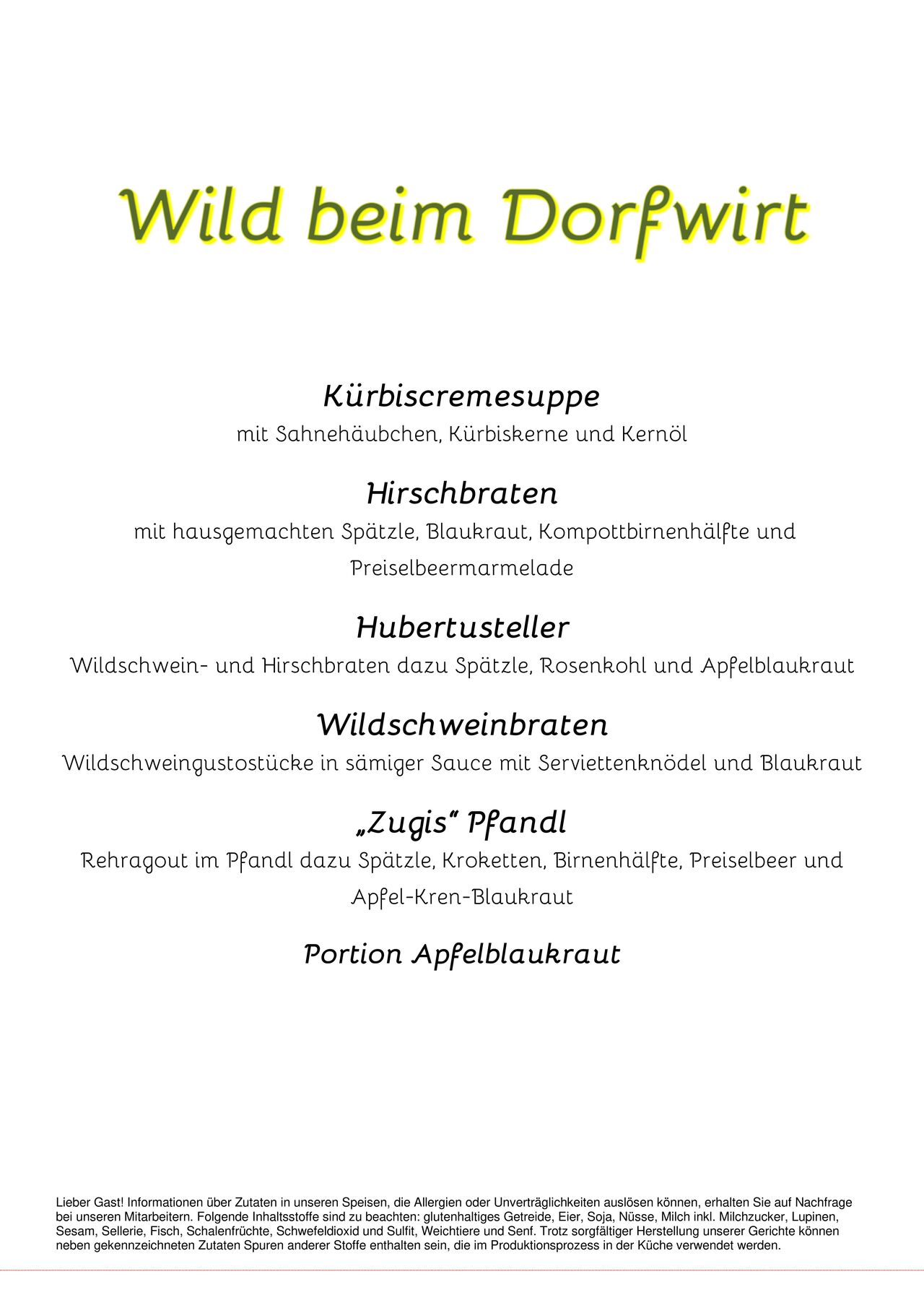 Wildzeit beim Dorfwirt