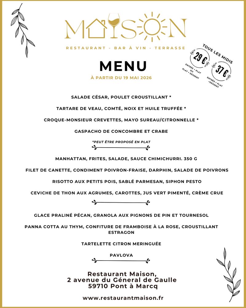 Détail Menu du midi à partir du 19 mai