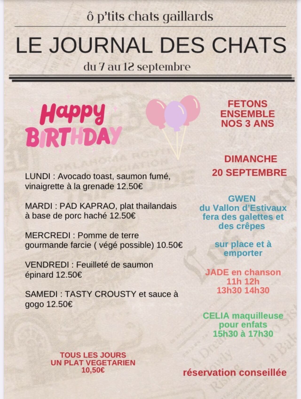 Menu du 7 au 12 septembre