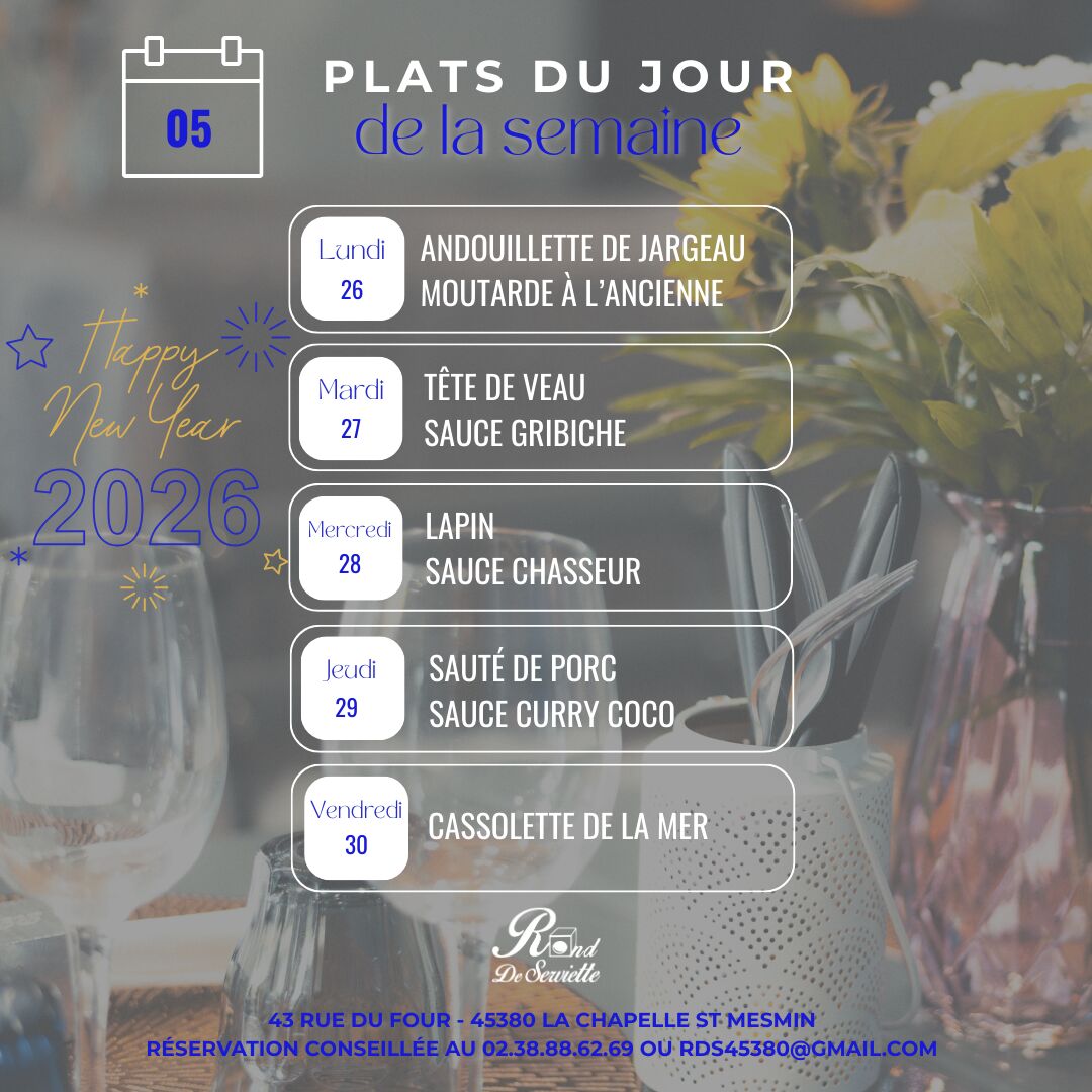 PLAT DU JOUR DE LA SEMAINE