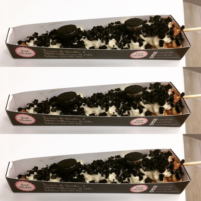 *GOFRE PIRULETA*
Con nuestra espectacular salsa DONATELLO y topping de OREO.