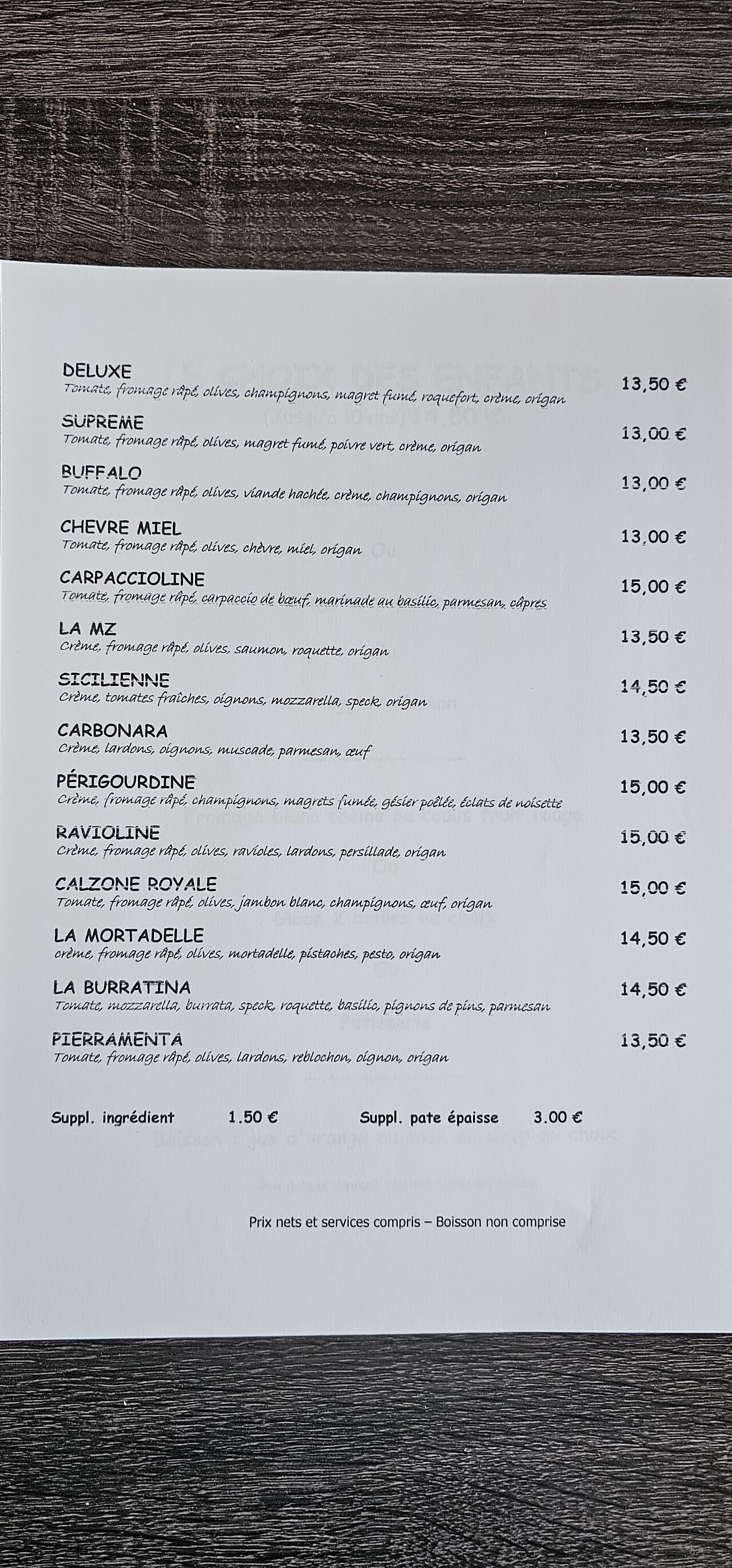 Pizzas sur place 