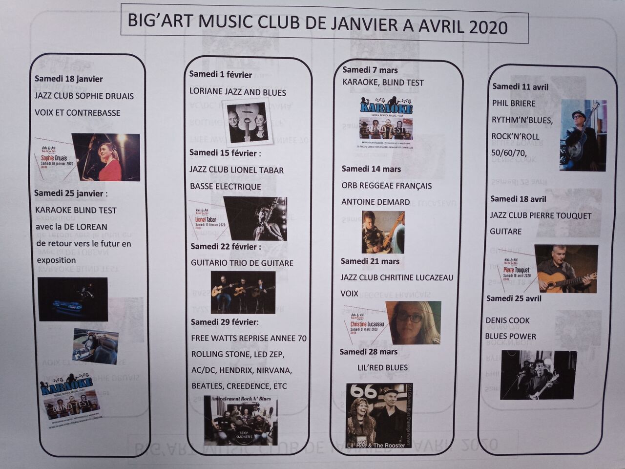 Programmation des soirées du Big'Art
