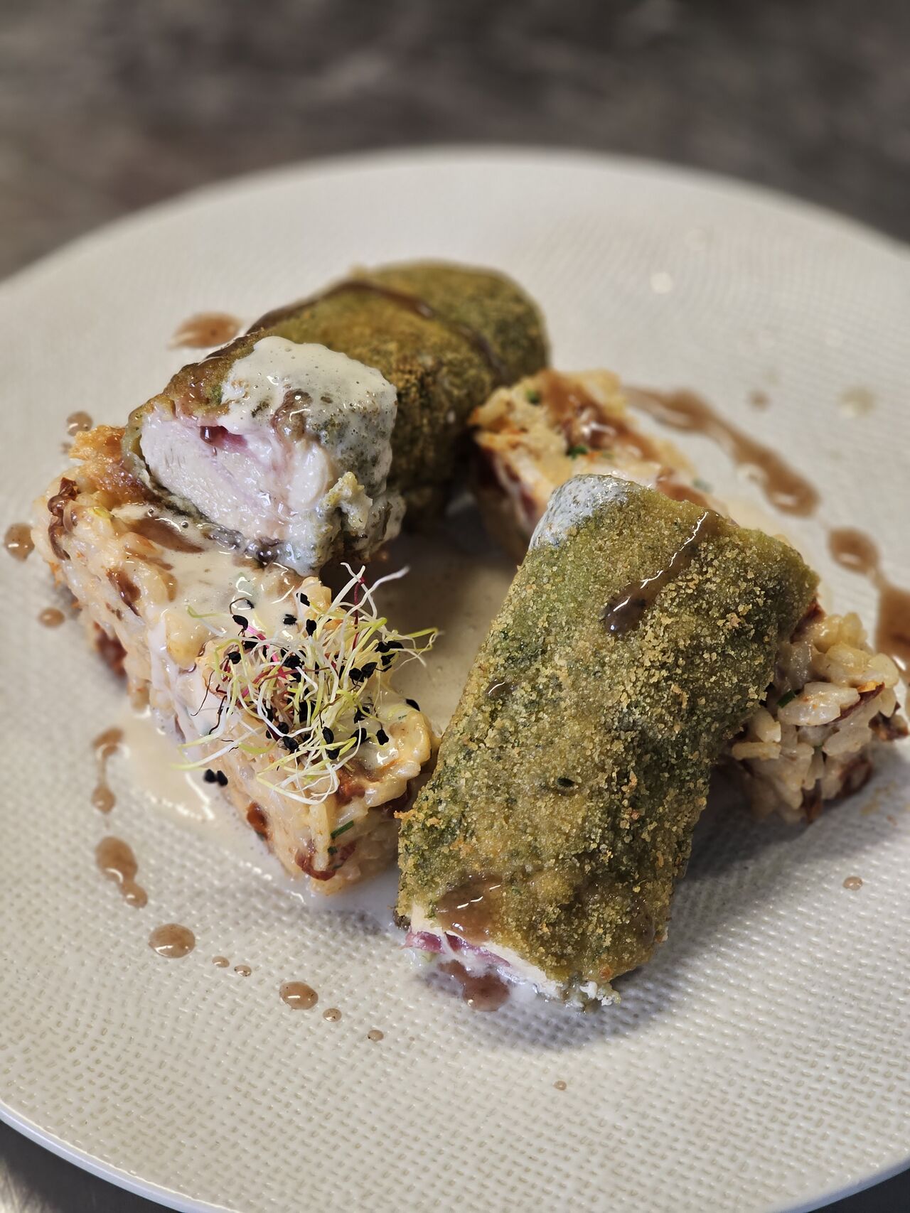 La volaille en cordon bleu, risotto de tomates séchées 