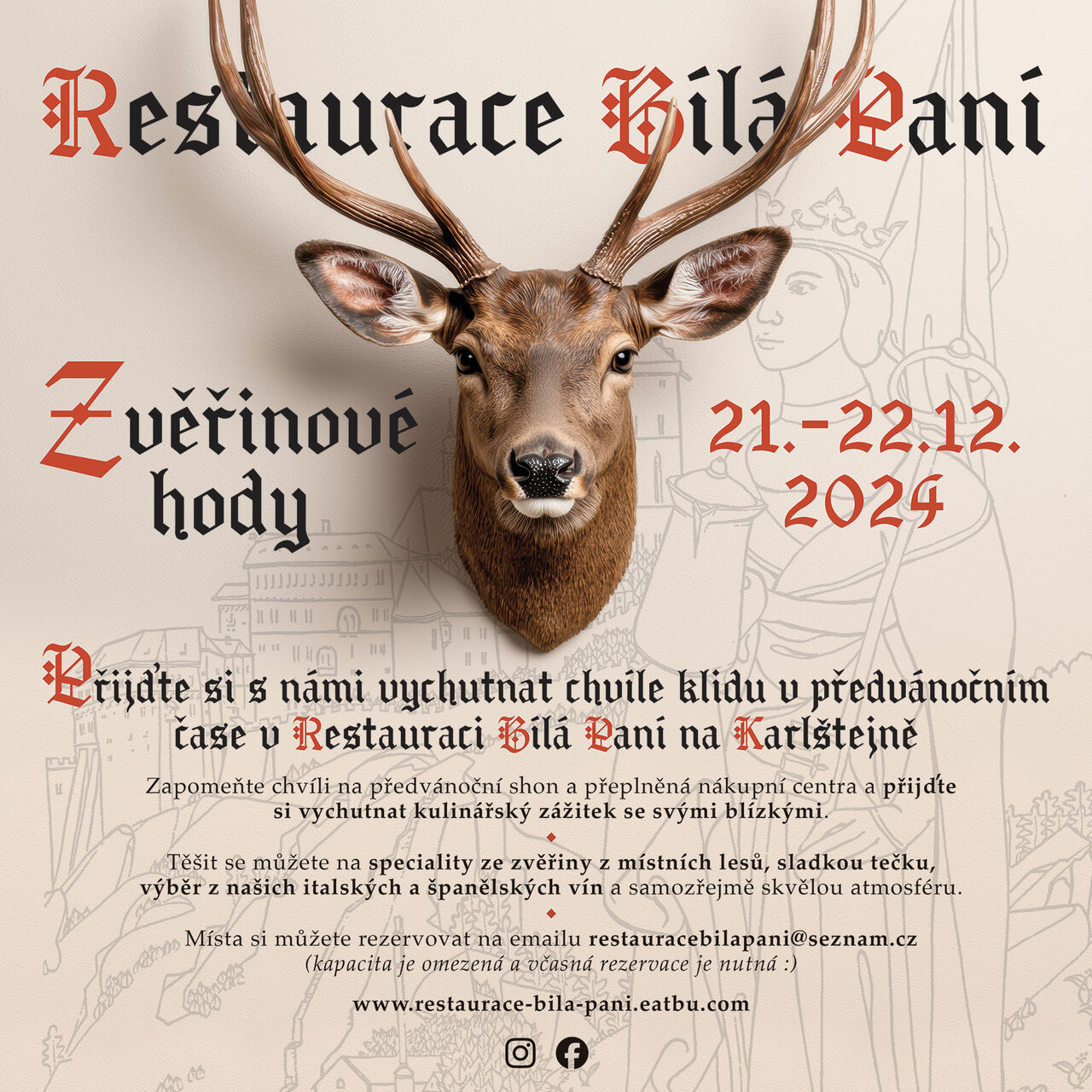 Zvěřinové hody 21.-22.2024. Pro rezervaci nás neváhejte kontaktovat. :)