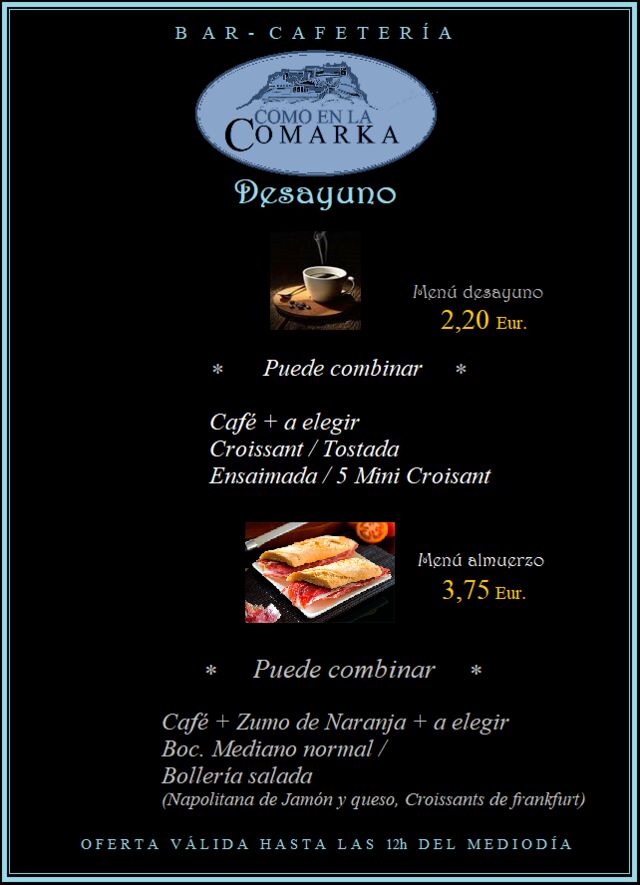 MENÚ DESAYUNO Y ALMUERZO 