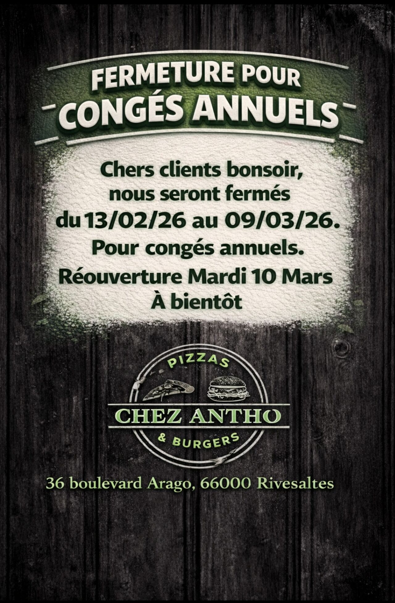 Fermeture pour congés annuels