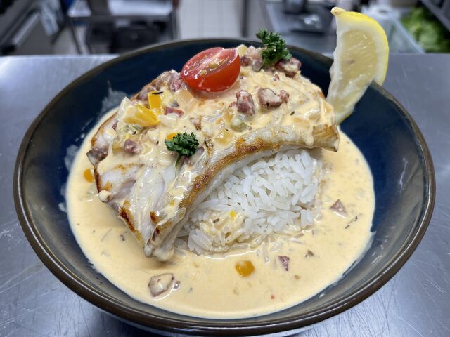 Dos de lieu noir crème de chorizo 