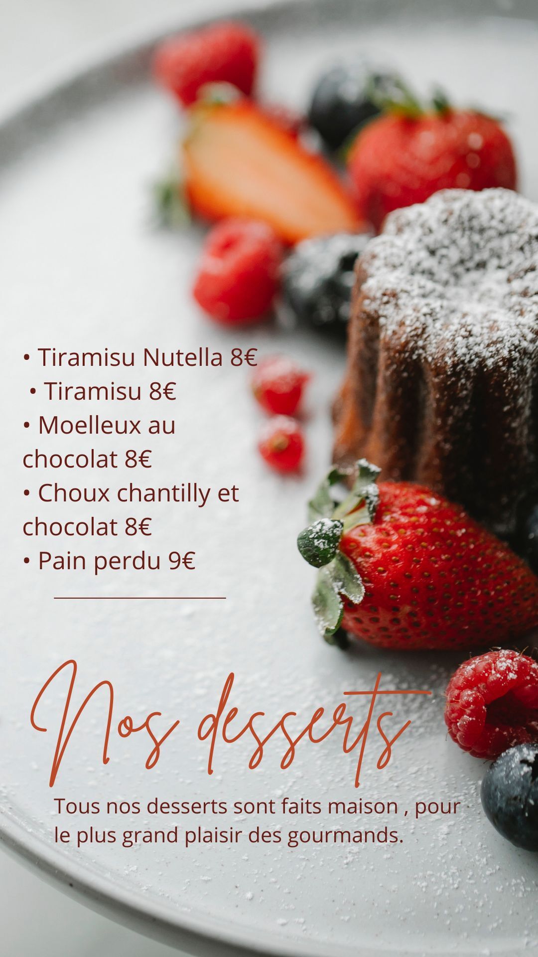 Notre carte des desserts