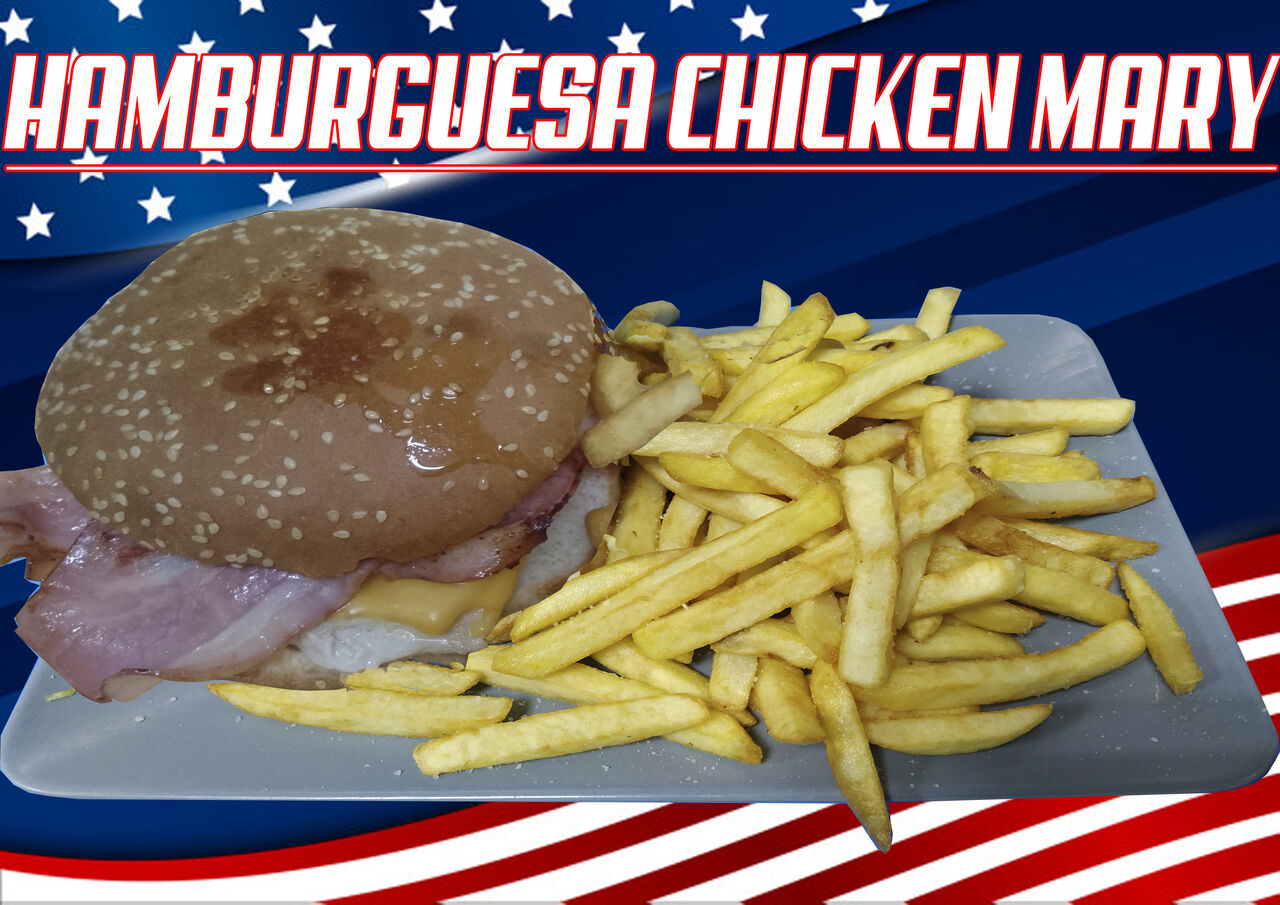 Pollo, Queso Cheddar y Bacón.
