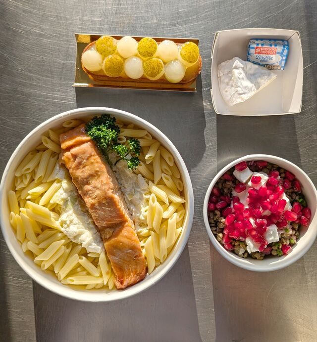 Mini pennes et saumon teriyaki