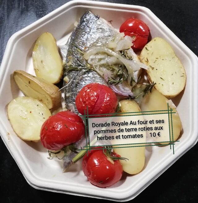 Plat du 15 juin 2021
Dorade Royale et ses pommes de terre roties aux herbes et tomates