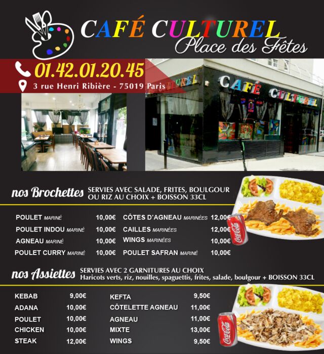 Restaurant Café Culturel Place des Fêtes - Nos Brochettes - Nos Assiettes
