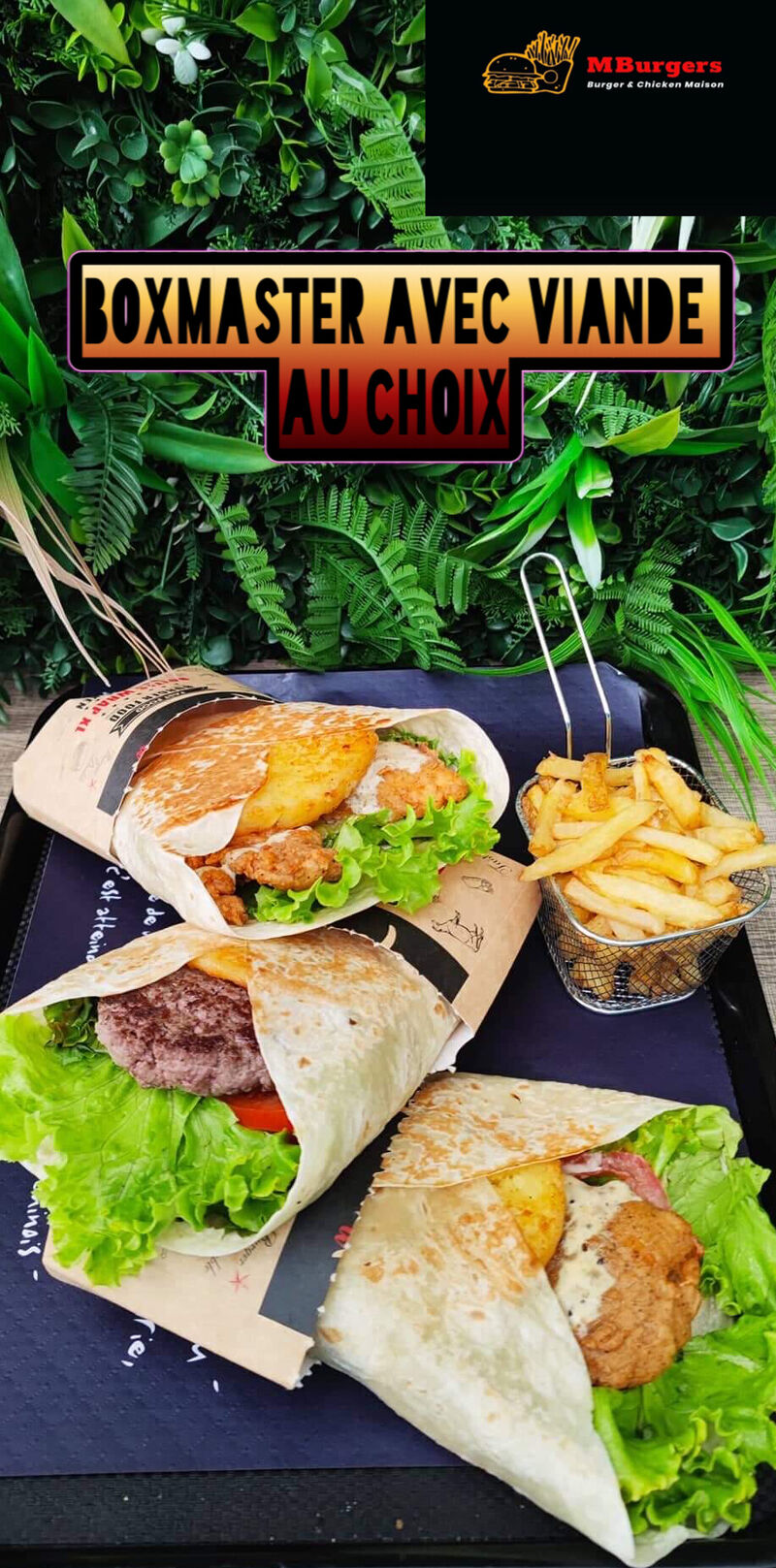 Boxmaster avec choix viandes: viande hachée, tenders ou poisson