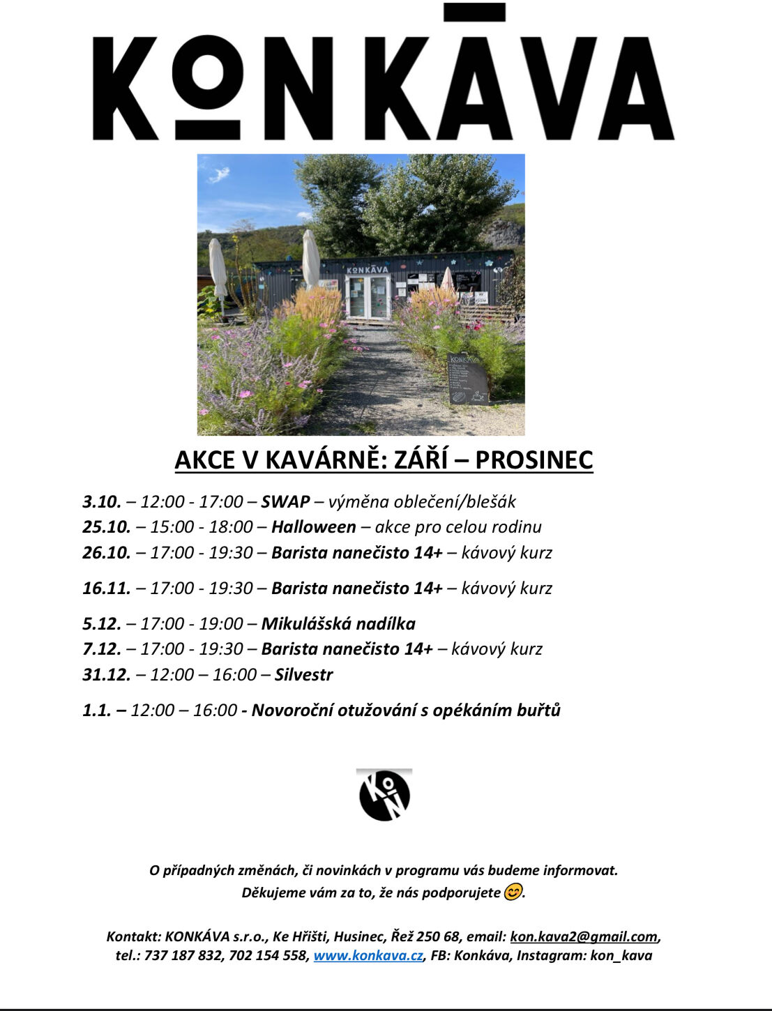 Akce v kavárně - září-prosinec