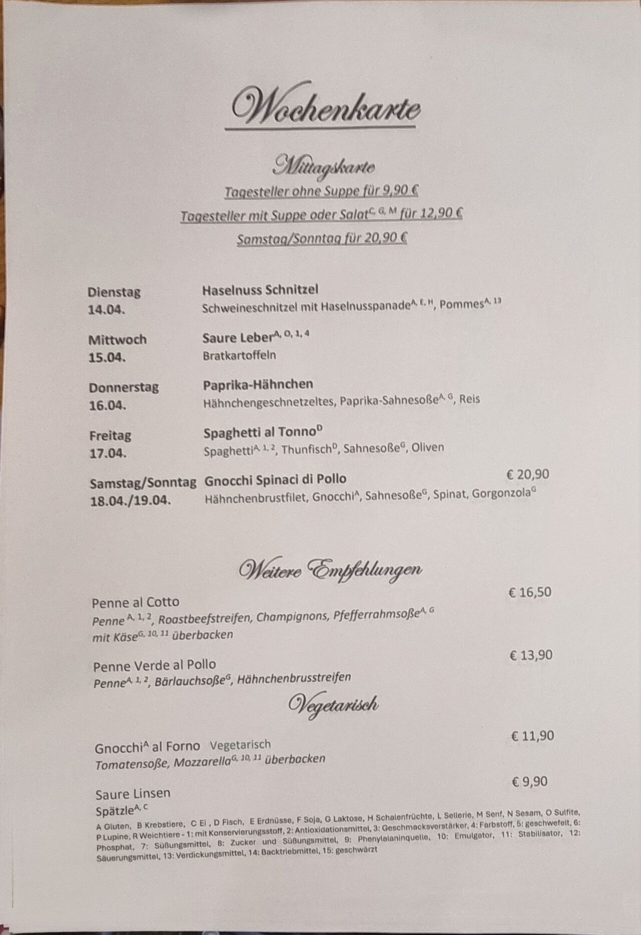 Mittagskarte