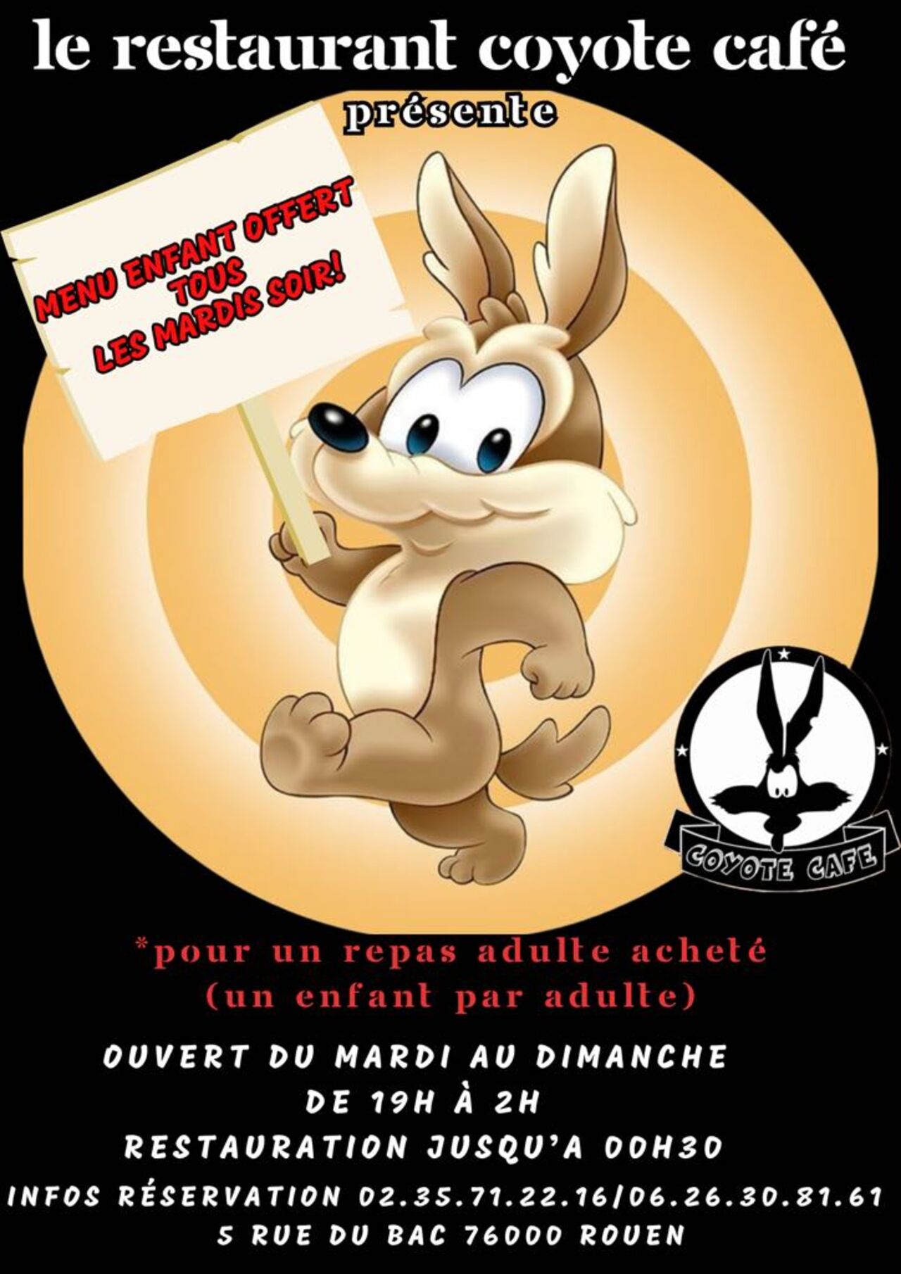 Menus enfants offert les mardi