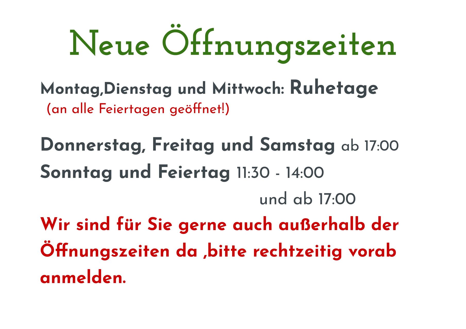 Unsere Öffnungszeiten