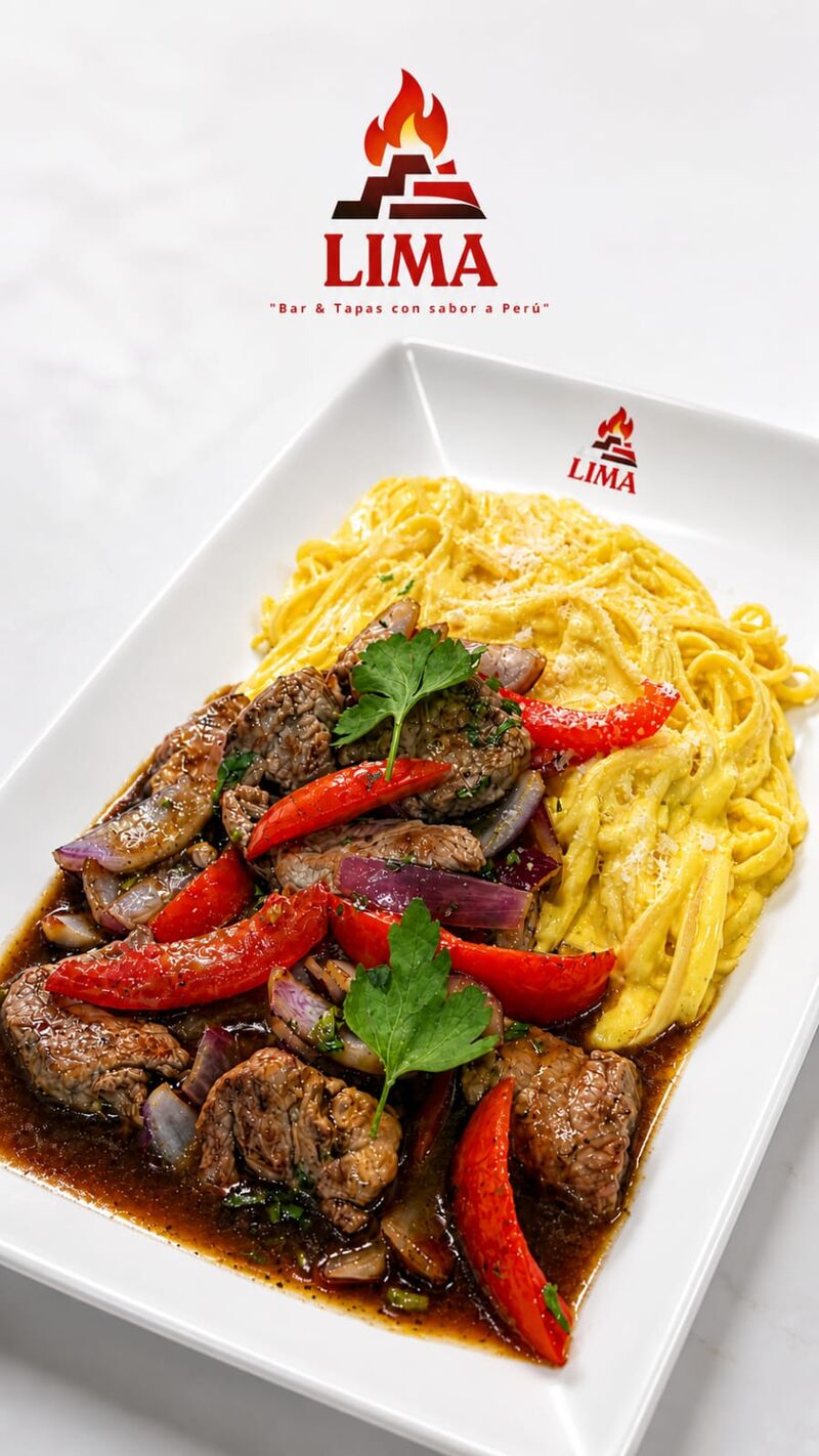 Lomo saltado con Tallarines a la Huancaina