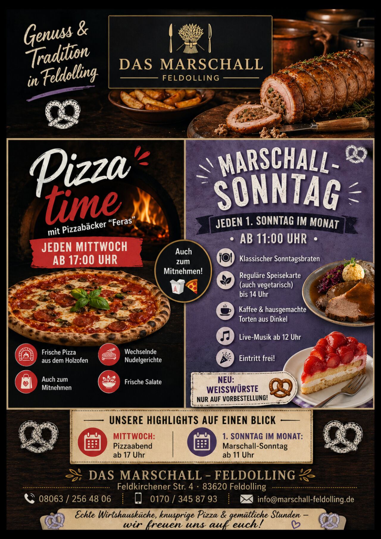 Á la carte Betrieb endet zum 20.02.2026, Pizzaabend und Marschall Sonntag bleibt!