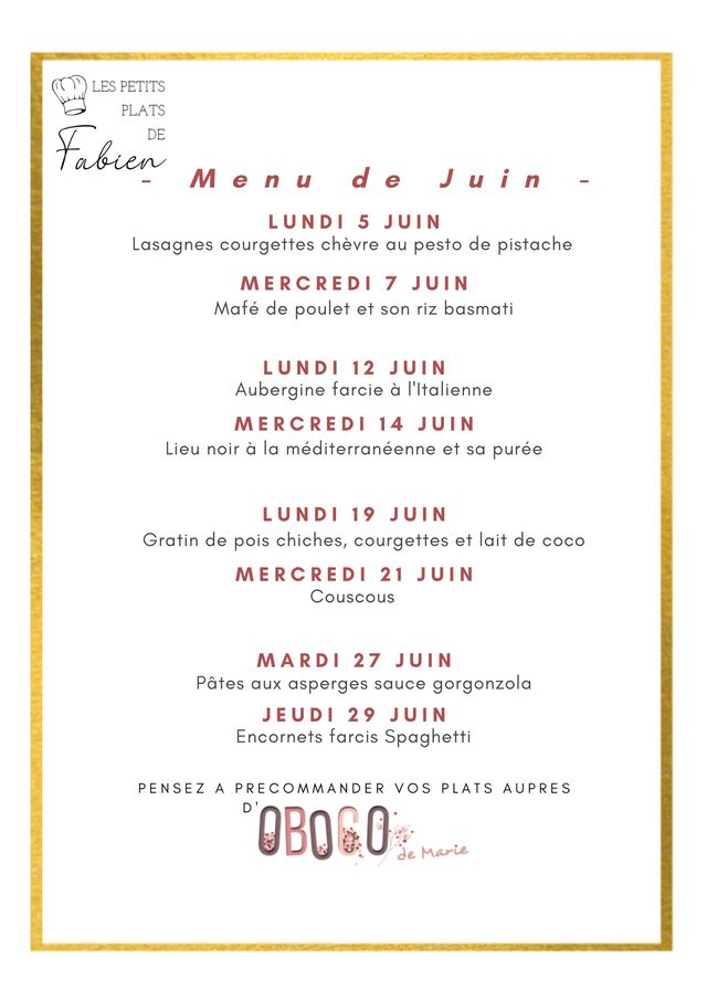 Menu de Juin