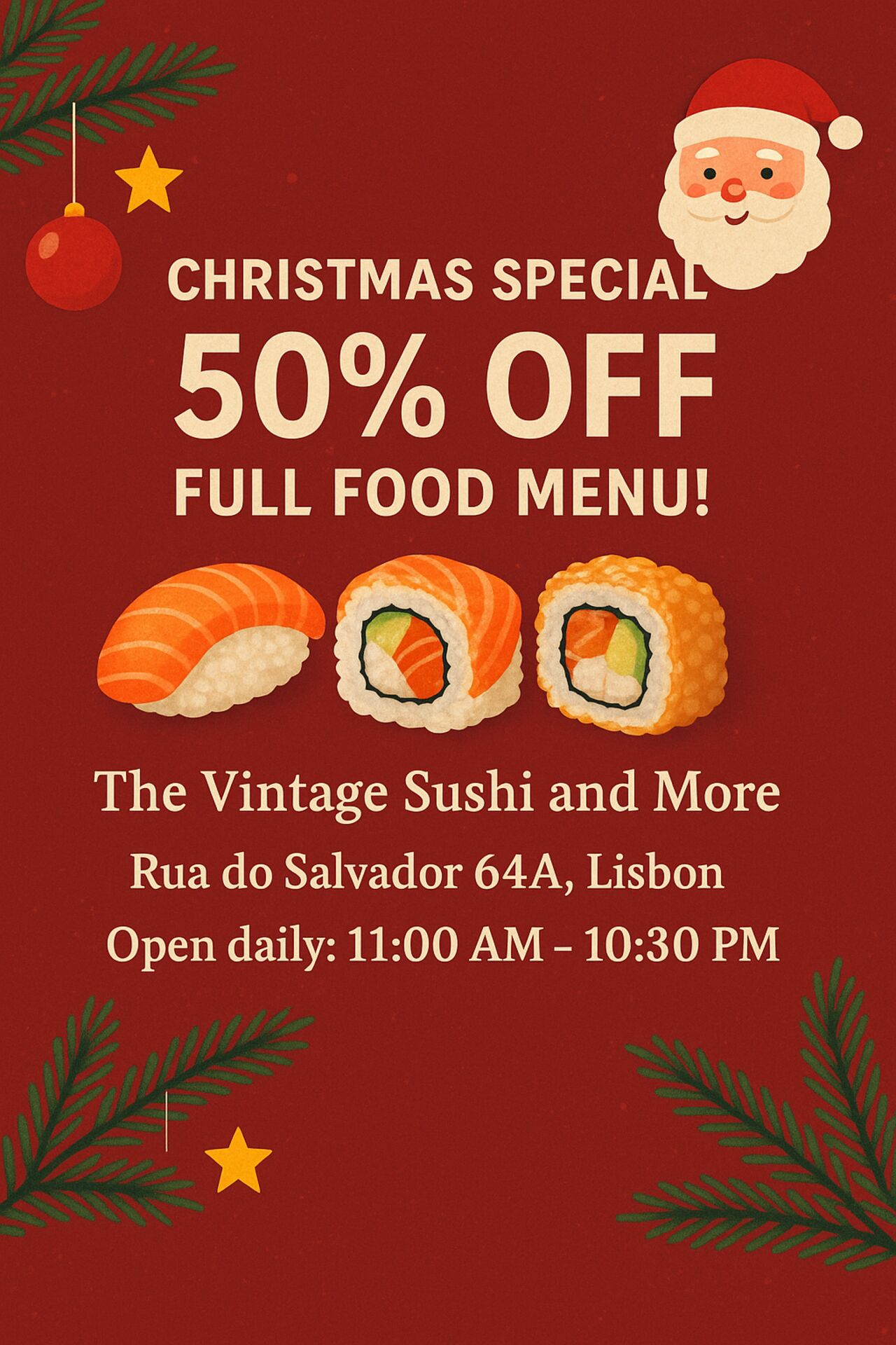 🎄 Christmas Special – 50% OFF Full Food Menu! 🎅
