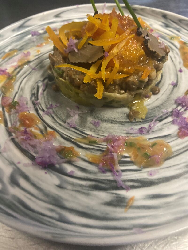 tartare de lentilles et poireaux aux truffes