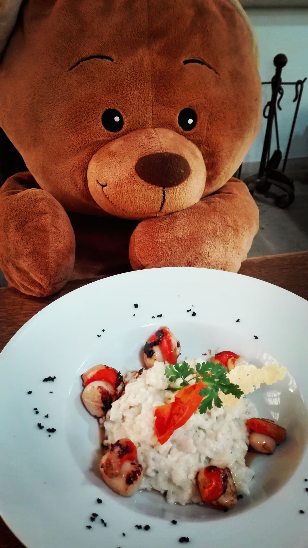 Notre mascotte Luca et son risotto aux gambas