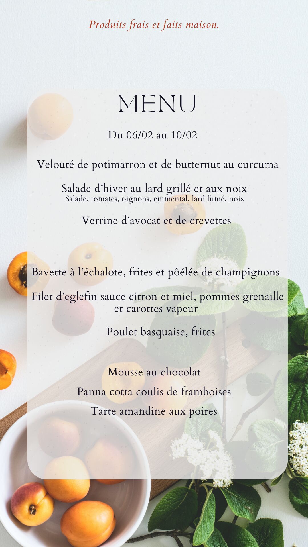 Menu du 06/02 au 10/02