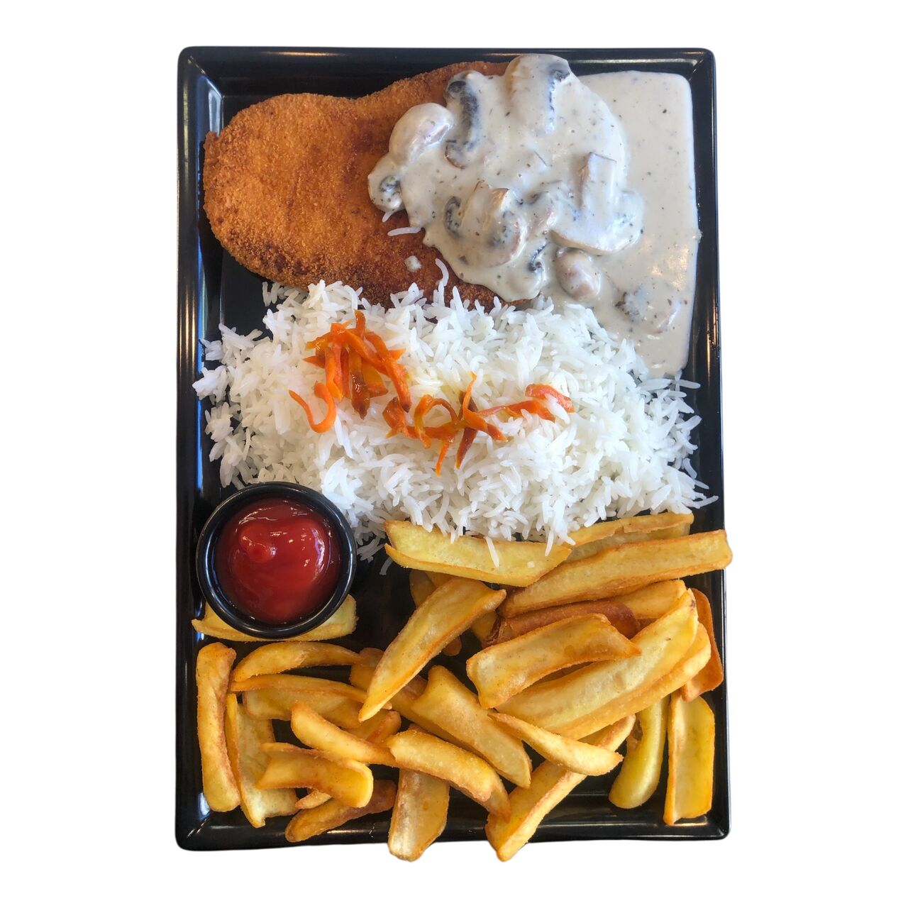 Schnitzel Basmatireis mit Pommes