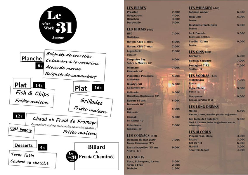 Notre carte restauration et bar