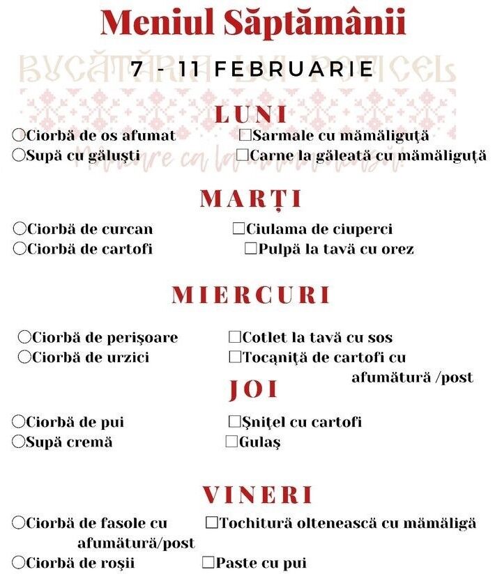 Meniul saptamanii