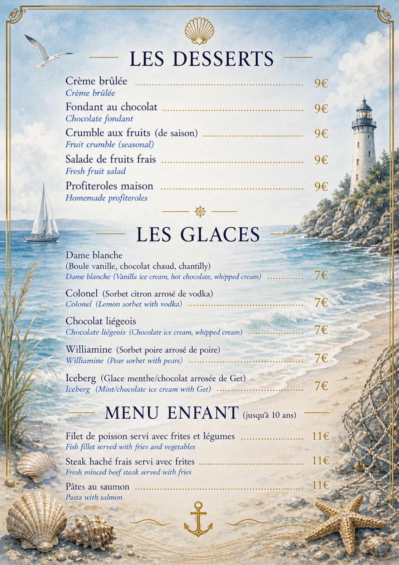 Nos desserts et nos glaces