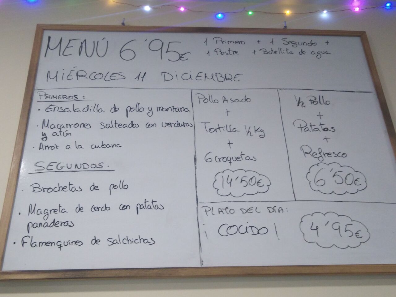 Menú, cocidito,pollitos y maaass 11 de diciembre 