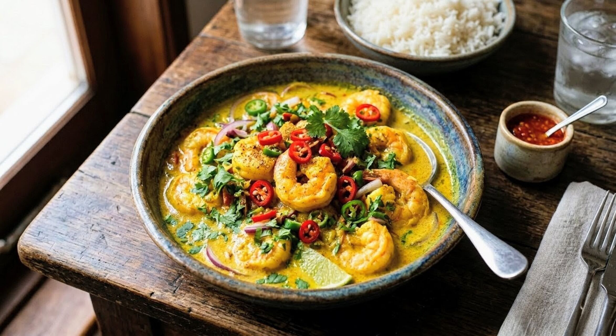 Camarões com Leite de Côco e Gengibre