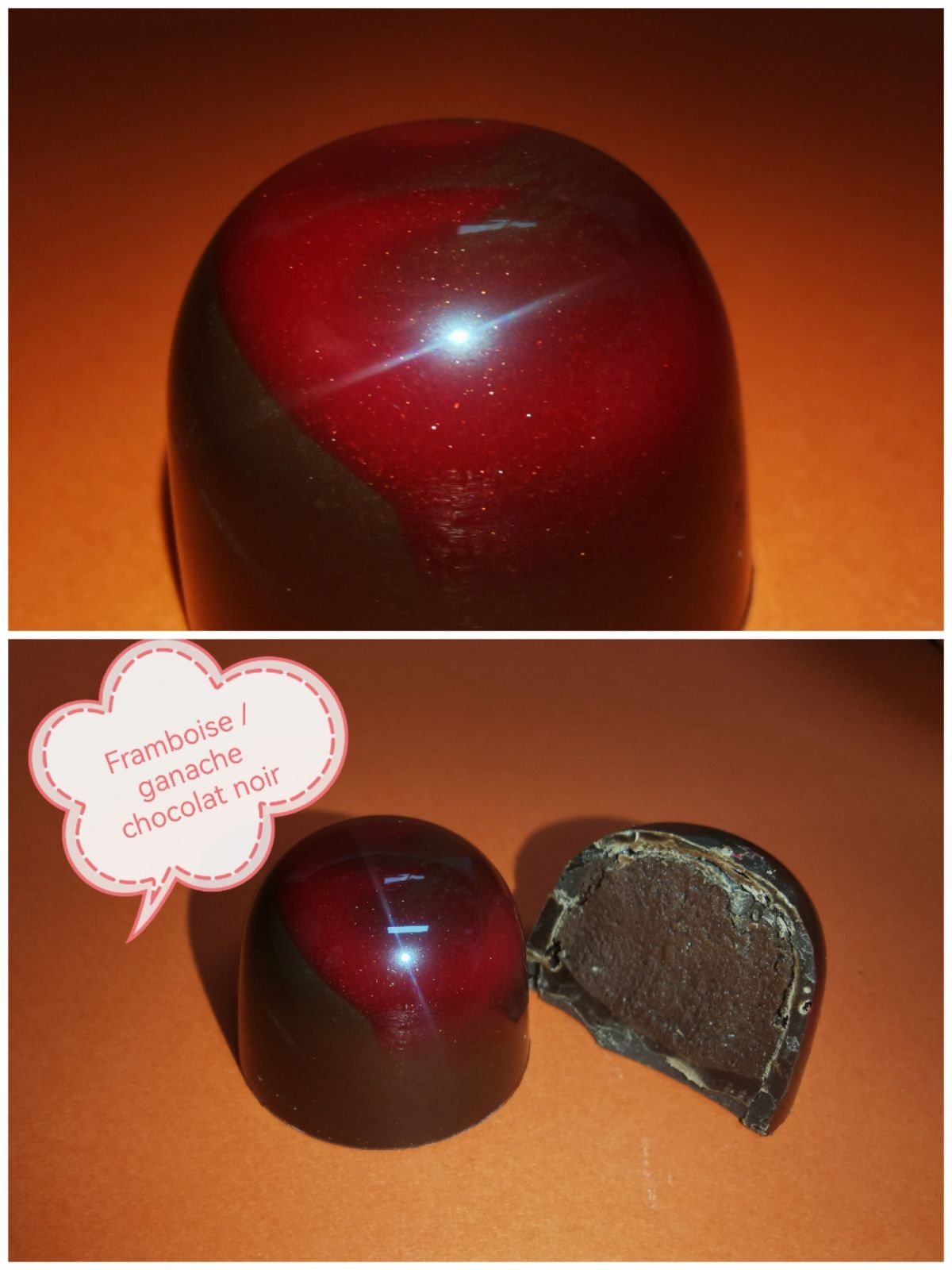 Ganache chocolat noir framboise 10.40 les 130g