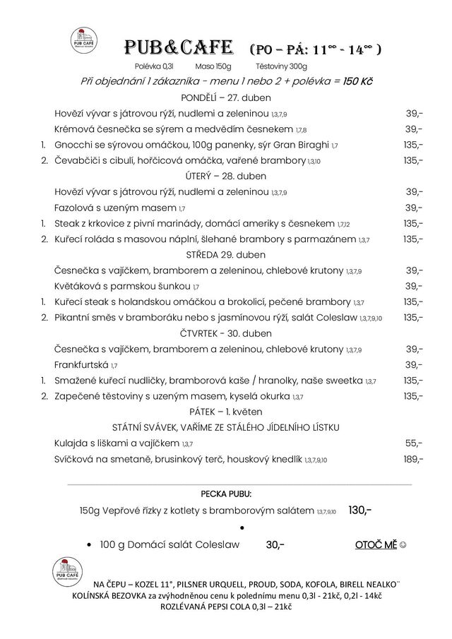 Denní menu od 27.DUBEN
