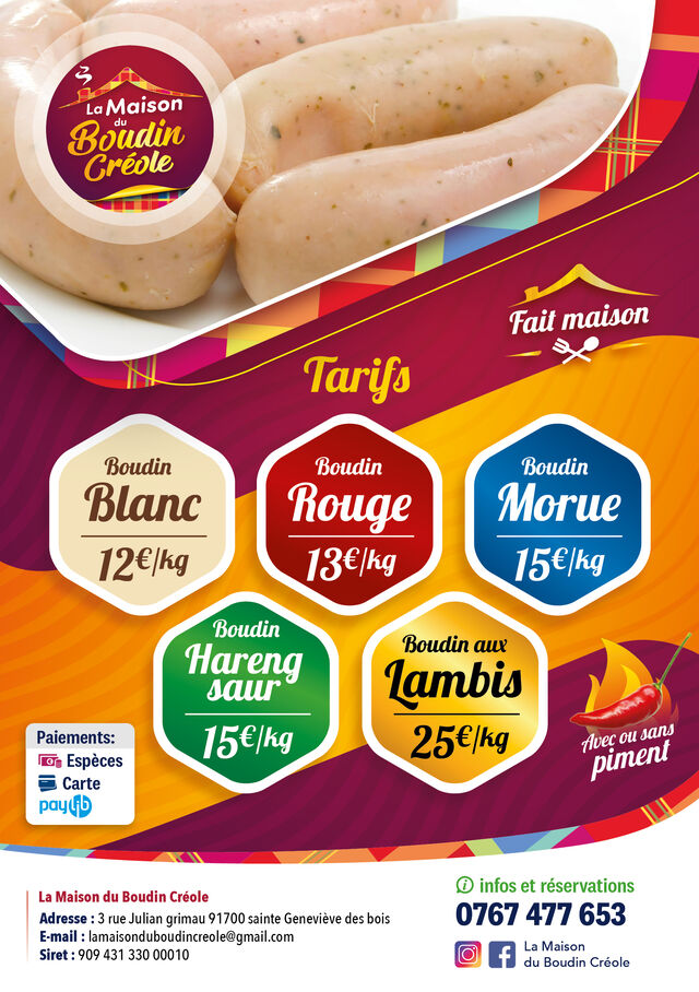 Le flyer de notre société avec la liste de nos produits ainsi que nos tarifs.