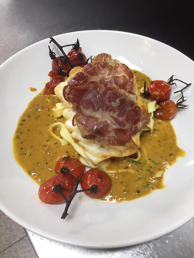 Cabillaud crème de chorizo, coppa