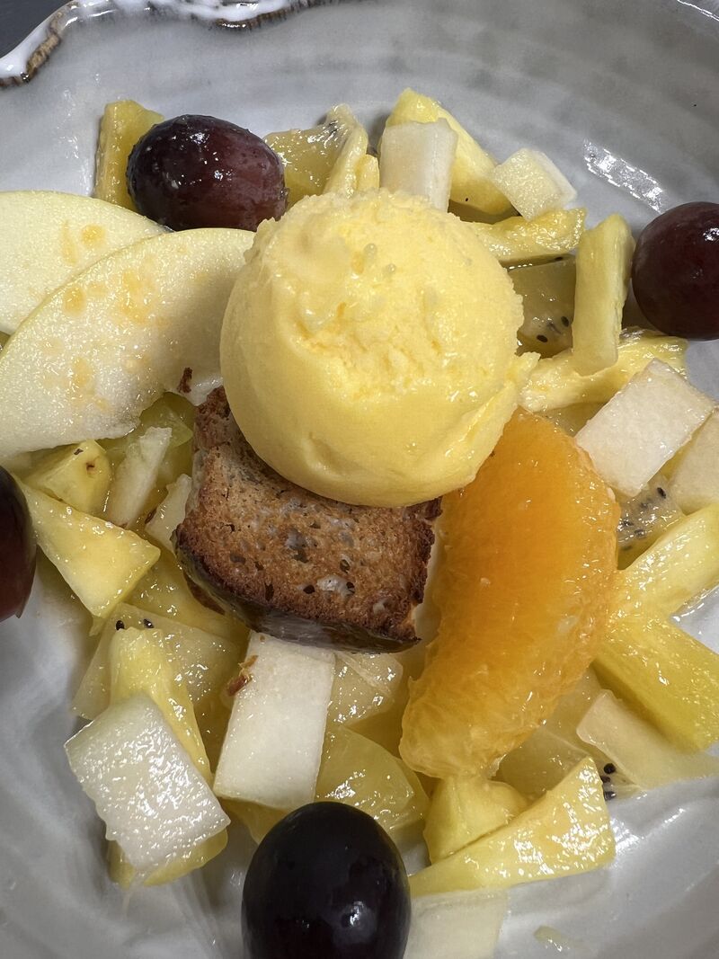 Le Méli-Mélo de Fruits de Saison, Brioche à la Châtaigne et Sorbet Clémentine