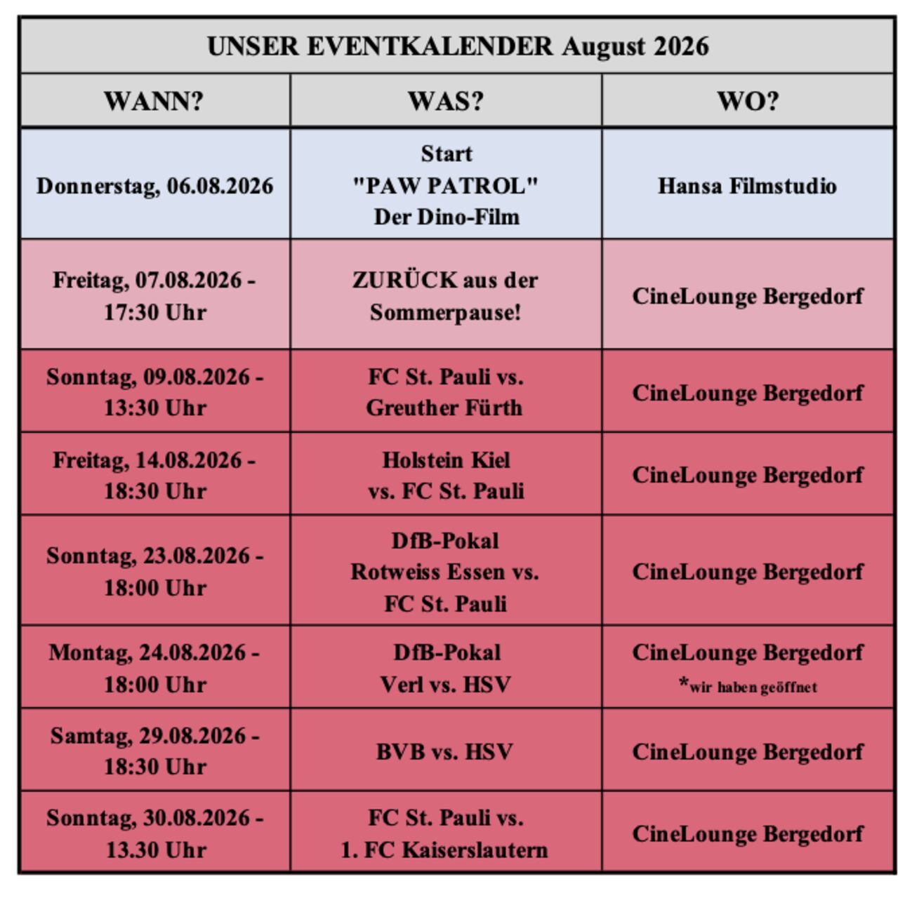 Unsere Events im August 2026
