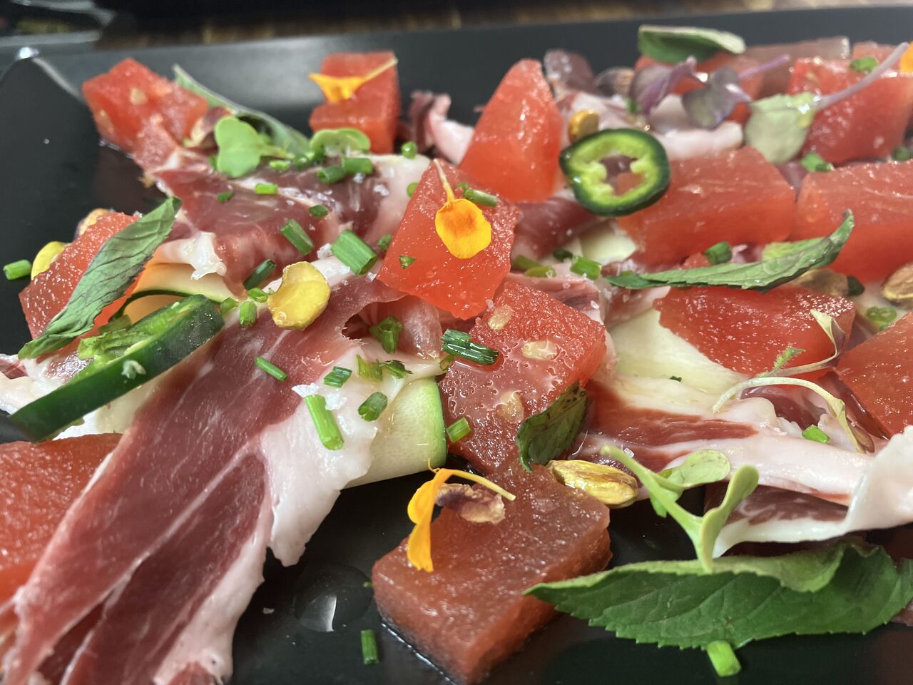 Jamon and melon salad